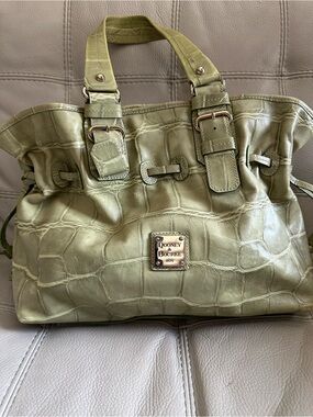 Dooney & Bourke Pink Woven Interior with Green Leather Trim